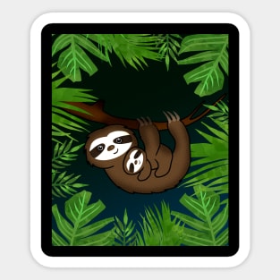 Cute sloth Mom with cub Baby sloth Sticker